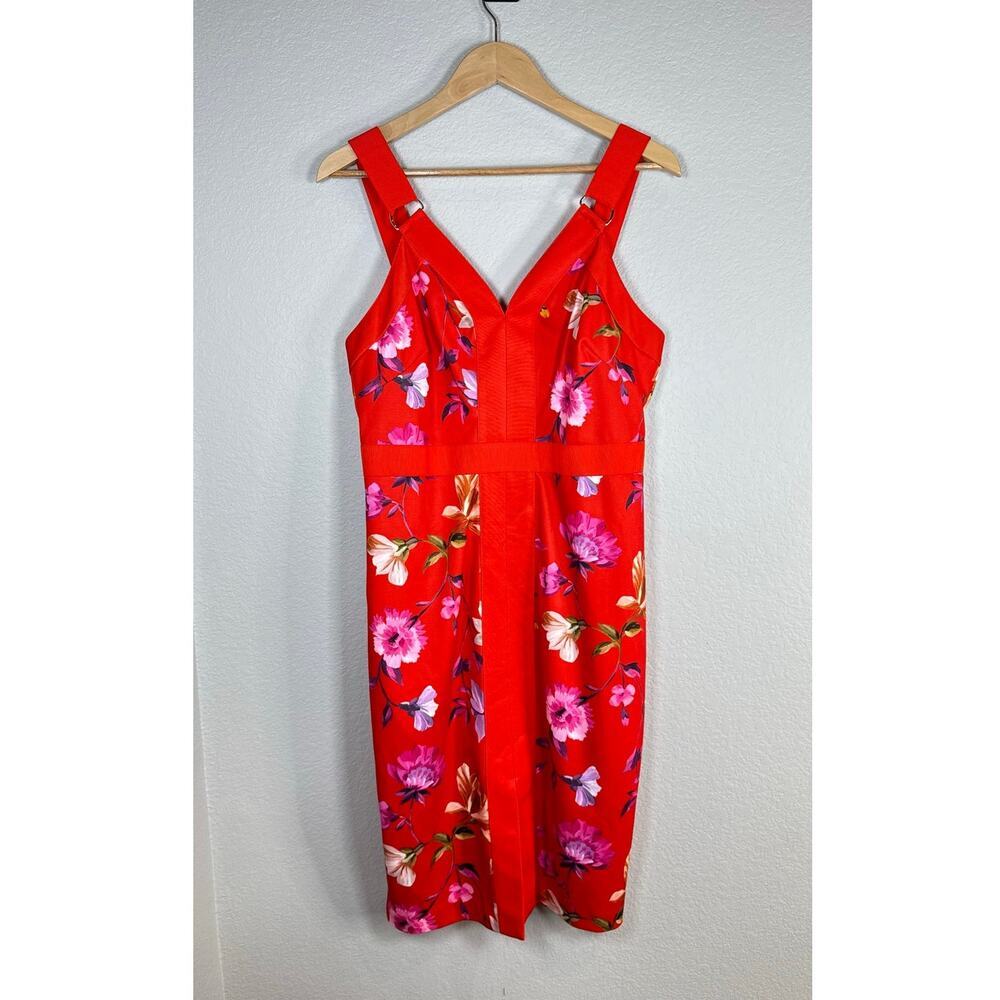 Ted Baker‎ Elegant Red Floral Spring Summer Front Slit Midi Dress Size 4
